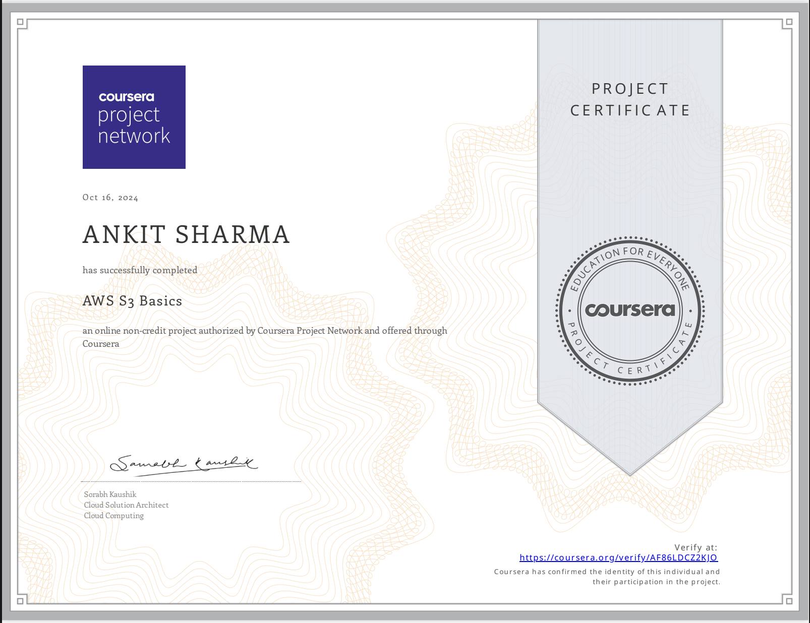 AWS S3 Basics Certificate